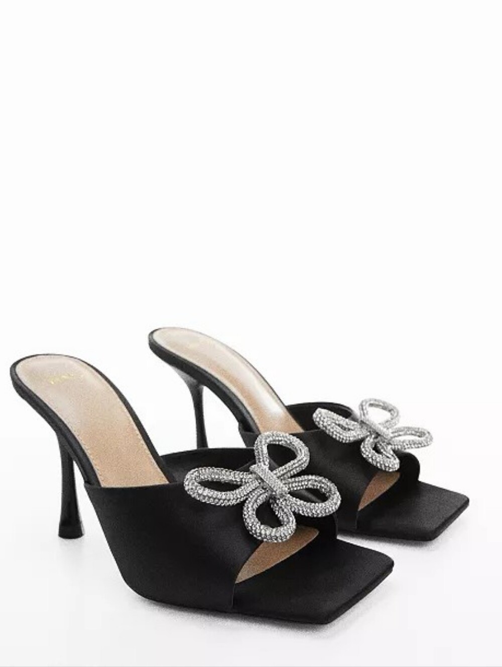 Mango Strass Detail Satin Mule Heels with Crystal Bow -Size  38